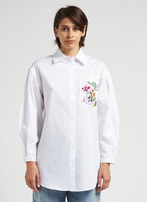 Max&co. - Chemise à double col classique brodée en coton - Taille 42 - Blanc