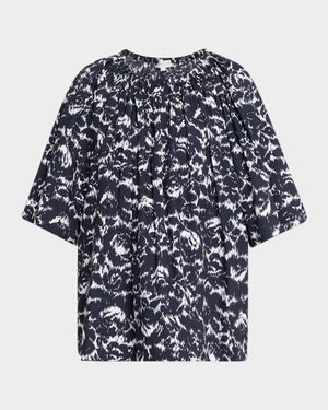 Floral-Print Cotton Trapeze Top