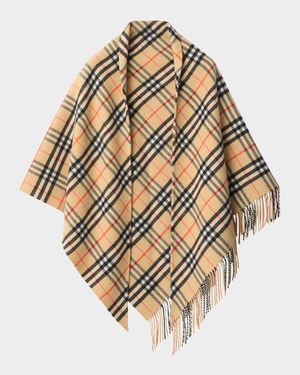 Wool and Cashmere Check Bandana Cape