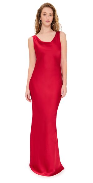 Norma Kamali Deep Drape Neck Gown Tiger Red S