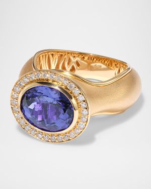 18K Yellow Gold Haven Signet Ring with Diamonds and Gemstone