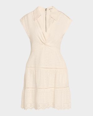 Mila Eyelet Deep V Twist-Front Mini Dress
