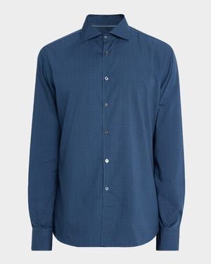 Men's Neat Geometric Cotton and Lyocell Sport Shirt