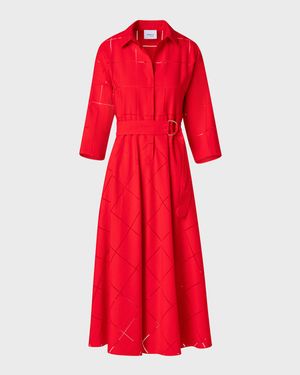 Window Check Organzino Belted Midi Dress