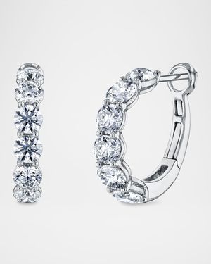 18K Gold Round Diamond Halfway Huggie Hoop Earrings, 4.80tcw/0.75"L