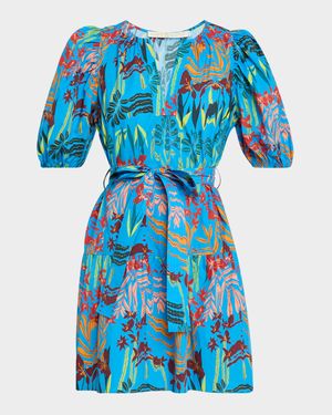 Clara Tiered Botanical-Print Mini Dress
