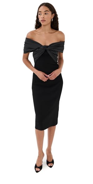 SIMKHAI Mia Off Shoulder Midi Dress Black L