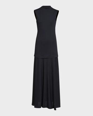 Sleeveless Drop-Waist Layered Maxi Dress