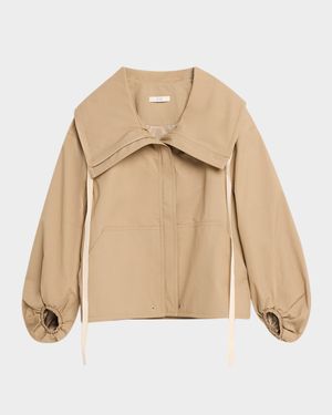 Rolled Collar Cotton Twill Oversized Jacket