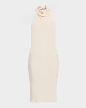 Cowl Halter Silk Sable Backless Cocktail Dress