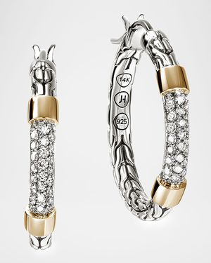 Sterling Silver and 14K JH Essential Pave Hoop Earrings, 23mm