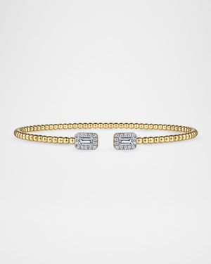 14K Yellow Gold Bujukan Open Cuff Bracelet with Diamond Baguettes