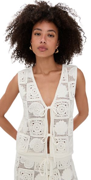 RAILS Paz Top White Sea Shell Crochet L