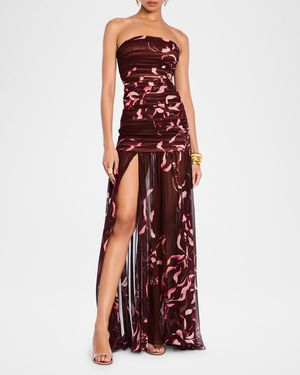 Annalise Ruched Strapless Polka Dot Dress