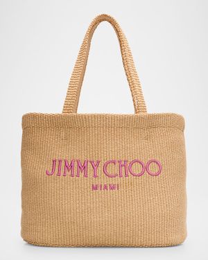 Miami Logo Raffia Beach Tote Bag