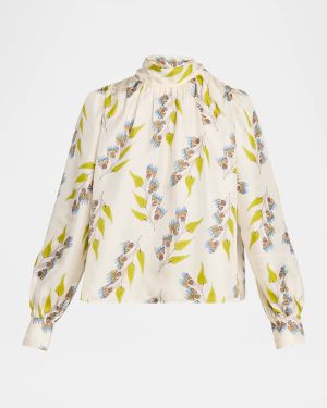 Ornament Silk Tie-Neck Blouse