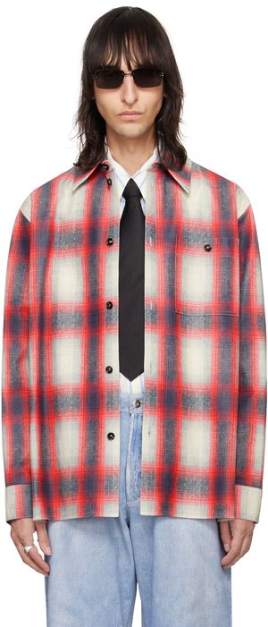 Bottega Veneta Red & Gray Flannel Effect Leather Shirt