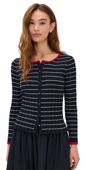 Alex Mill Cerise Ribbed Cardigan Navy/Ivory L