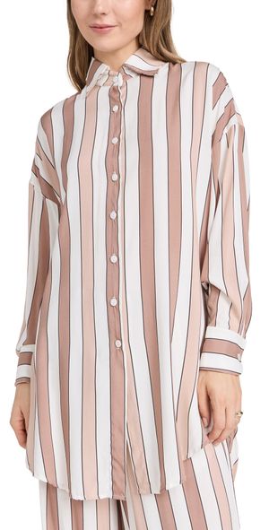 9seed Captiva Button Down Shirt Coffee Stripes M/L