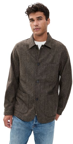 Portuguese Flannel Labura Wool Herringbone Jacket Brown M