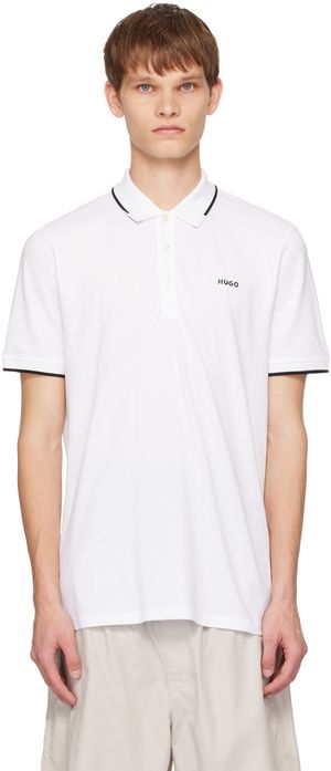 Hugo Polo blanc à logo contrecollé