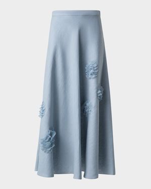 3D Carnation Raw Linen Midi Skirt