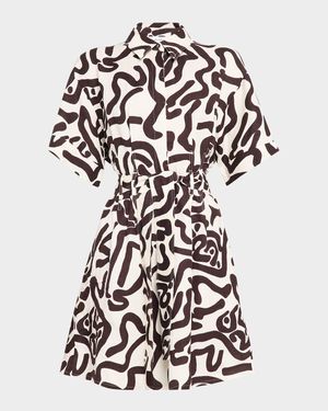 Camelia Printed Short-Sleeve Open-Back Mini Dress