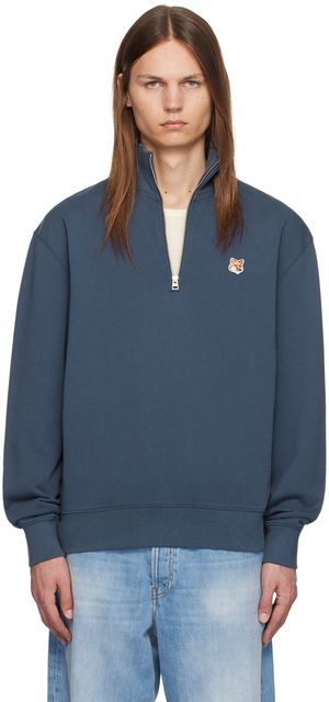 Maison Kitsuné Blue Fox Head Half-Zip Sweatshirt