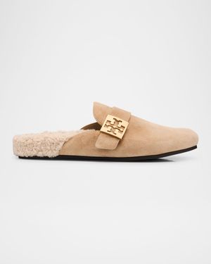 Mellow Suede Shearling Buckle Loafer Mules