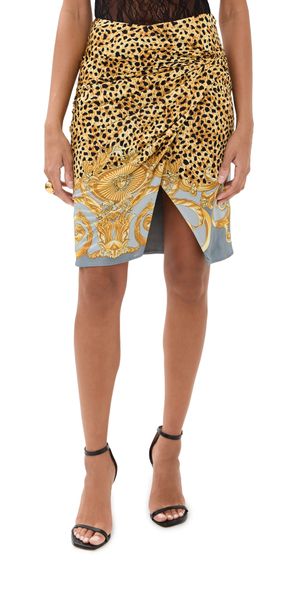 Versace Cheetah Foulard On Responsible Heavy Viscose Liquid Jersey Skirt Light Grey/Elephant Grey 42