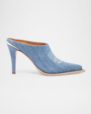 Lainy Denim Western Mule Pumps