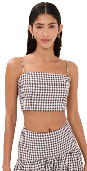 STAUD Procida Top Dark Chocolate Gingham S