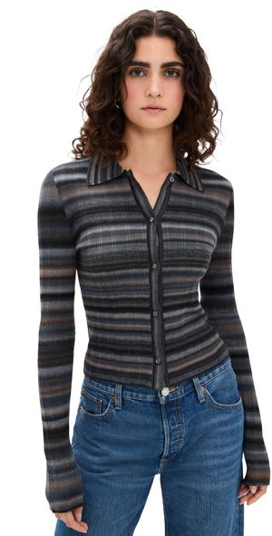 RE/DONE Ribbed Polo Cardigan Black Combo XS