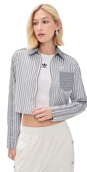 adidas Stripe Crop Zip-Up Shirt Grey Three/Utility Black S