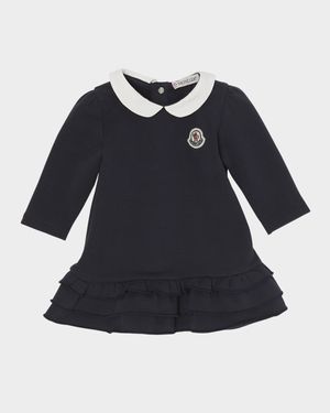 Girl's Long-Sleeve Ruffled Skirt Jersey Dress, Size 6M-3