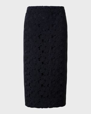 Anemone Embroidered Crepe Pencil Skirt