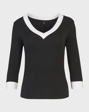 Sol Ribbed Two-Tone 3/4-Sleeve Sweater