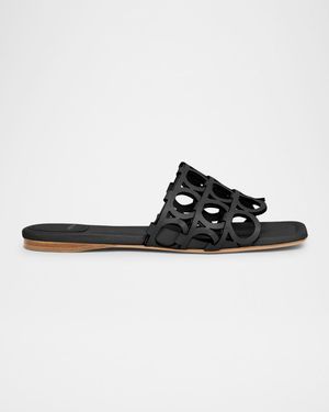 Erne Leather Gancini Link Slide Sandals