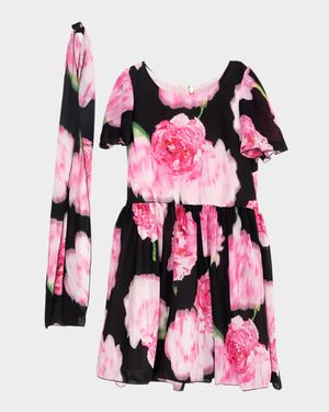 Girl's Madeline Floral Dress with Neck Tie, Size 7-16