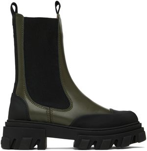 GANNI Khaki Cleated Mid Chelsea Boots