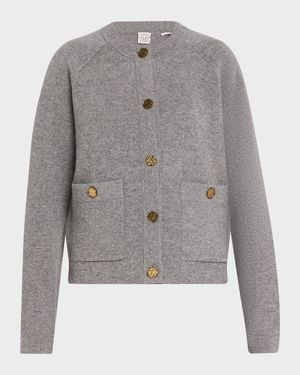Cashmere-Wool Hammered Button Cardigan