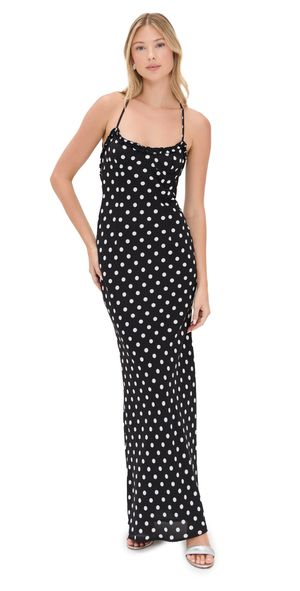 Runaway the Label Monet Maxi Dress Black Polka Dot XL