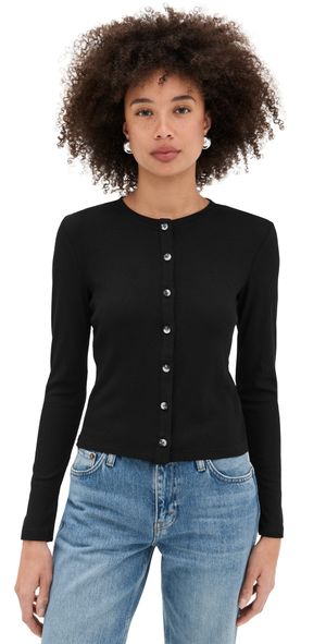 perfectwhitetee Maureen Luxe Rib Fitted Cardigan True Black M