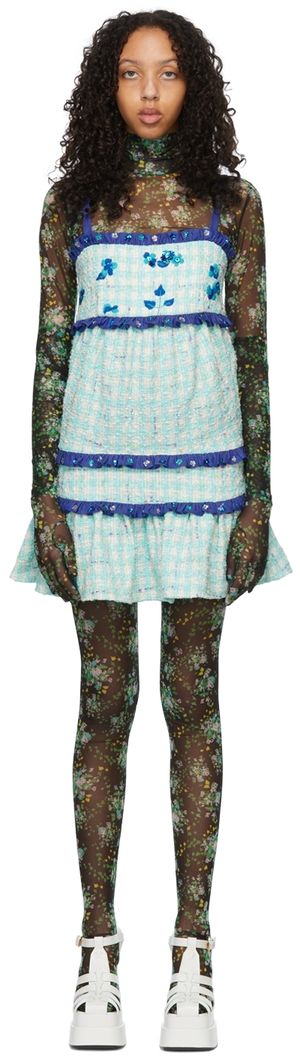 SHUTING QIU Blue Cotton Mini Dress