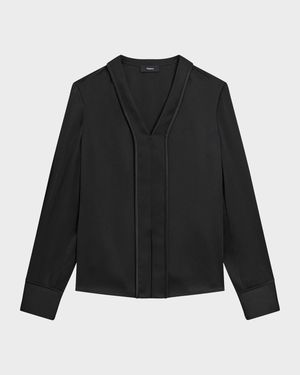 Long-Sleeve Satin Blouse