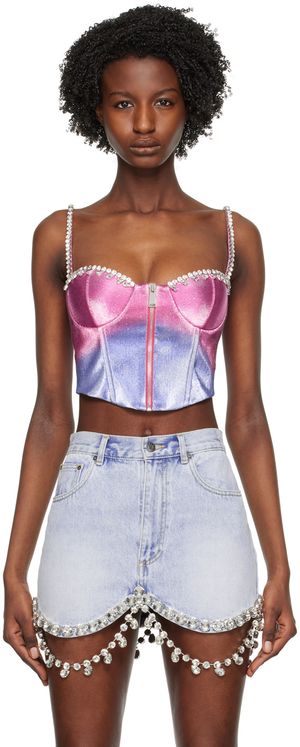 AREA Pink & Blue Ombre Crystal Tank Top