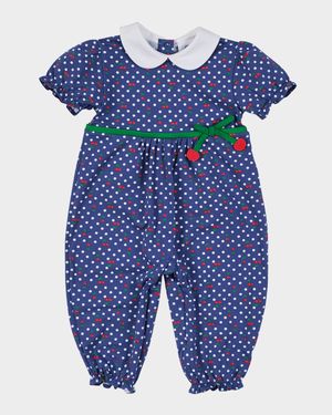 Girl's Polka Dot Cherry Printed Knit Longall, Size 3M-24M