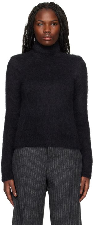 AMI Paris Col roulé noir en tricot brossé d'alpaga et mohair
