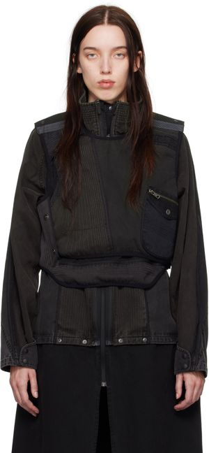 HYEIN SEO Gray & Khaki Patchwork Reversible Vest