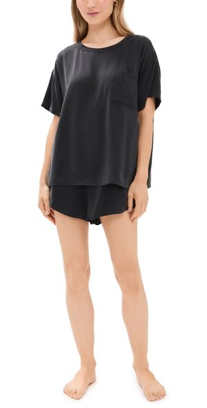Lunya Washable Silk Tee Short Set Immersed Black S